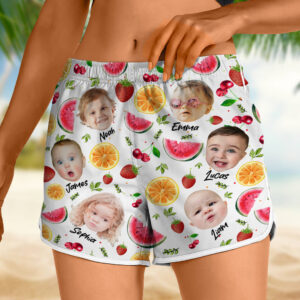 Classic Touch Beach Short Custom Cute Kid Face Watercolor Tropical Summery Women's Beach Short CH07 895830