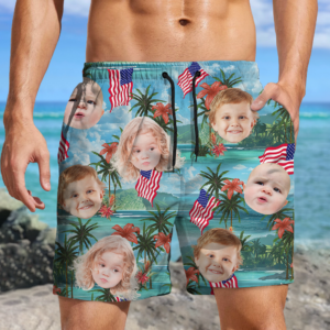 Classic Touch Beach Short Custom Photo My American Spirit Beach Short - Gift For Family Members, Pet Owners, Pet Lovers LM32 893647 Set of 10