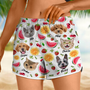 Lively Design Beach Short Custom Cute Pet Face Watercolor Tropical Summery Women's Beach Short CH07 896038