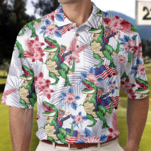 Made to Shine Polo Shirt Funny Dinosaur American Flag Polo Shirt, Voting Felon Independence Day Shirt Set of 3