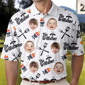 Made to Shine Polo Shirt Personalized The Grill Father Polo Shirt with Face, Father's Day Gift Set of 4