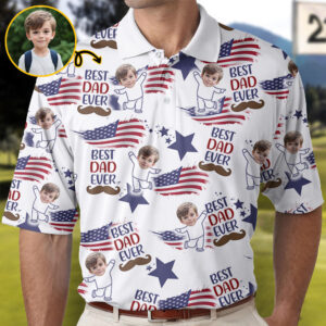 Made to Shine Polo Shirt Custom Photo Best Dad Ever USA Flag Polo Shirt Set of 2