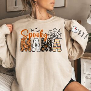 Dynamic Hue Sweatshirt Custom Unisex Sweatshirt, Hoodie With Design On Sleeve - Personalized Halloween Birthday Gifts For Mom, Grandma - Family Together Under Pumpkin Glow Set of 10
