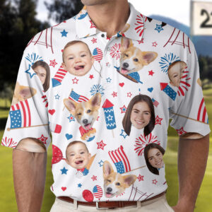Made to Shine Polo Shirt Personalized 4th Of July Polo Shirt with Faces, Custom Polo Shirt with Face Set of 2
