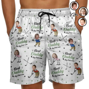 Classic Touch Beach Short Custom Photo Best Dad Papa By Par Funny Kids - Personalized Unisex Beach Shorts Set of 10