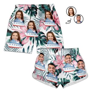 Lively Design Beach Short Custom Photo Cruise Ship - Gift For Traveling Lovers, Cruising Lovers - Personalized Couple Beach Shorts Set of 2