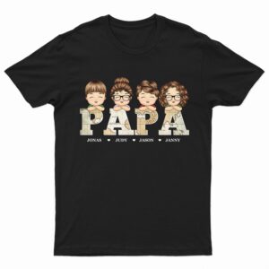 Lively Design T-shirt Vintage Map Papa Title - Birthday, Loving Gift For Dad, Father, Papa, Grandpa, Grandfather - Personalized Custom T Shirt Set of 4