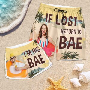 Lively Design Beach Short If Lost Return To Bae - Personalized Photo Couple Beach Shorts Set of 3