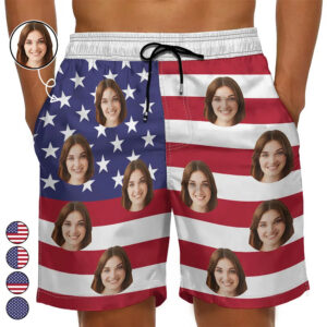 Lively Design Beach Short Custom Photo American Flag - Personalized Unisex Beach Shorts Set of 10