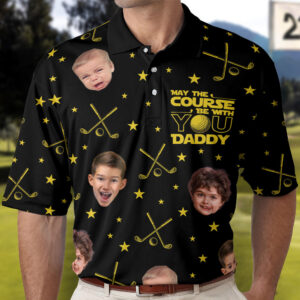 Made to Shine Polo Shirt May The Course Be With You Daddy - Custom Faces - Personalized Photo Polo Shirt Set of 2