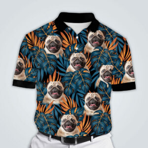 Today’s Treasure Polo Shirt Custom Polo Shirt With Dog Face | Personalized Gift For Dog Dad | Dark Blue & Orange Leave Pattern Men Polo Shirt Set of 10