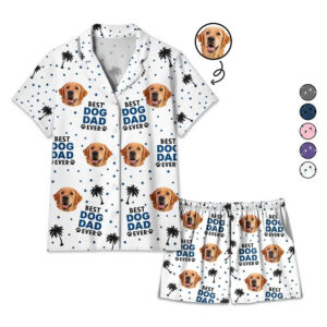 Classic Touch Beach Short Custom Photo Best Dog Cat Dad Mom Ever - Personalized Short Pajamas Set Set of 3
