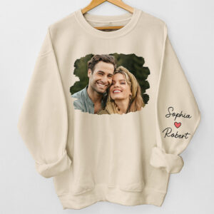 Vacation Vibe Sweatshirt Custom Photo Meeting You Is The Best Thing That Ever Happened To Me - Couple Personalized Custom Unisex Sweatshirt With Design On Sleeve - Gift For Husband Wife, Anniversary Set of 10