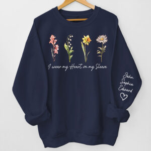 Dynamic Hue Sweatshirt My Heart On My Sleeve - Family Personalized Custom Unisex Sweatshirt With Design On Sleeve - Birthday Gift For Mom, Grandma Set of 2
