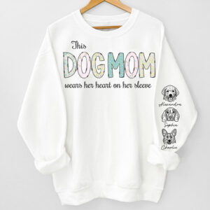 Dynamic Hue Sweatshirt Her Heart On Her Sleeve - Dog Personalized Custom Unisex Sweatshirt With Design On Sleeve - Christmas Gift For Pet Owners, Pet Lovers Set of 10