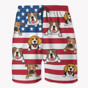 Lively Design Beach Short Custom Peeking Dog American Flag Hawaiian Pattern, Personalized Beach Shorts, Gifts For Dog Lovers Set of 2