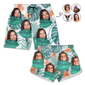 Lively Design Beach Short Custom Photo Funny Family Pet Face - Gift For Couples, Dog And Cat Lovers - Personalized Custom Couple Beach Shorts Set of 3