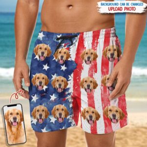 Classic Touch Beach Short Custom Dog Photo With US Flag Beach Short N304 889224 Set of 4