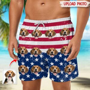 Classic Touch Beach Short Custom Photo America Flag For Dog Lover Beach Short N304 889245