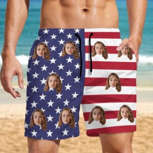 Lively Design Beach Short Customs Human Face Photo American Flag Men's Beach Short DA199 889186 Set of 4