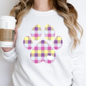 Vacation Vibe Sweatshirt Pastel Plaid Dog Paw Sweatshirt Set of 4